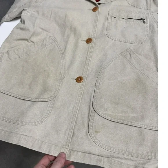 Vintage LL Bean Original Field Coat Beige Canvas Barn Jacket Wool Lined Mens L - Picture 2 of 7